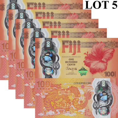 Fiji 100 Cents ND 2023 P 124 Polymer UNC COMM. Lot 5 p No. 88888XXX No. W/O 4/7