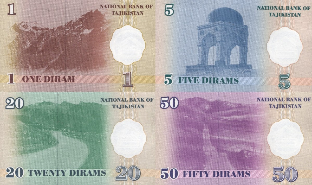 Tajikistan 1 5 20 50 Diram 1999 P 10 11 12 13 UNC Set 4 pcs