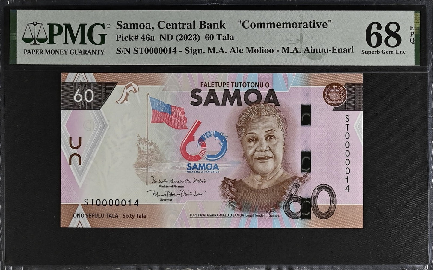 Samoa COMM. 60 Tala ND (2023) P 46a UNC PMG 68 EPQ LOW S/N 0000014 2nd TOP POP