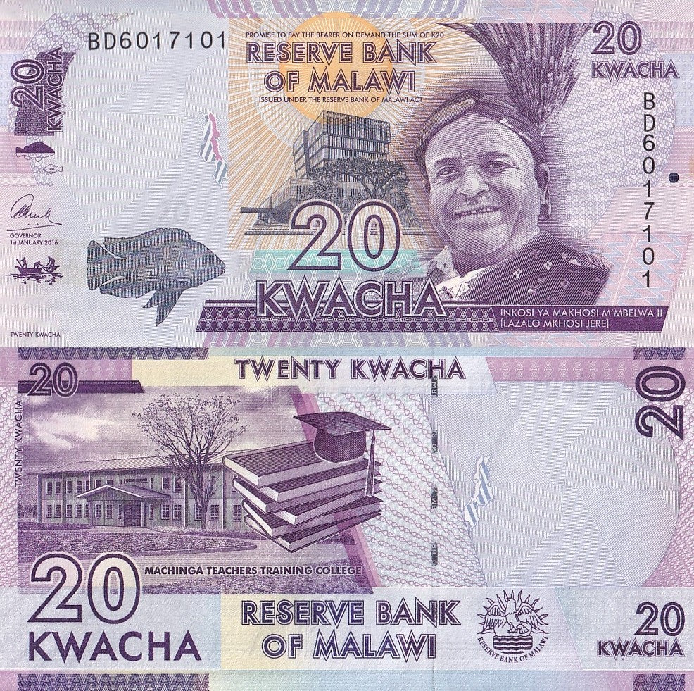Malawi 20 Kwacha 2016 P 63c UNC 1/20 Bundle Lot 5 pcs