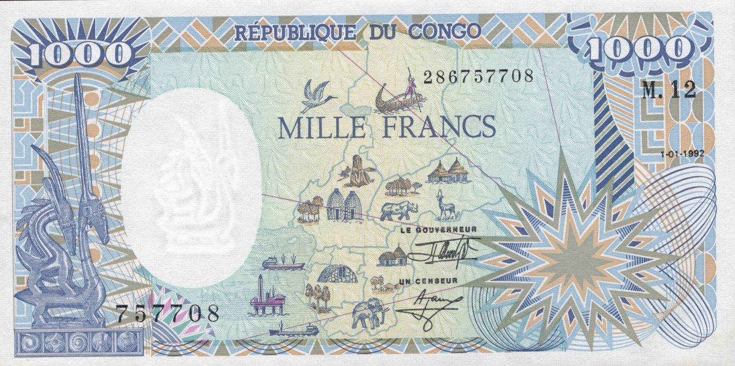 Congo 100 Francs 1992 P 11 UNC MINOR FOXING