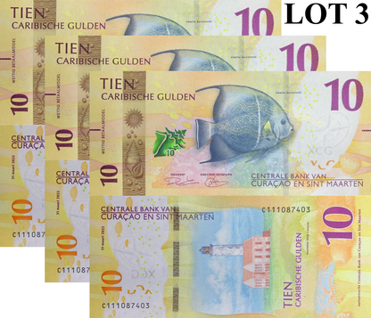Curacao & Sint Maarten 10 Caribische Gulden 2025 P New UNC LOT 3 pcs