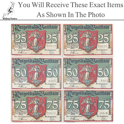 Germany Notgeld BUTTSTADT 25 50 75 Pfennig 1921 Set 6 pcs