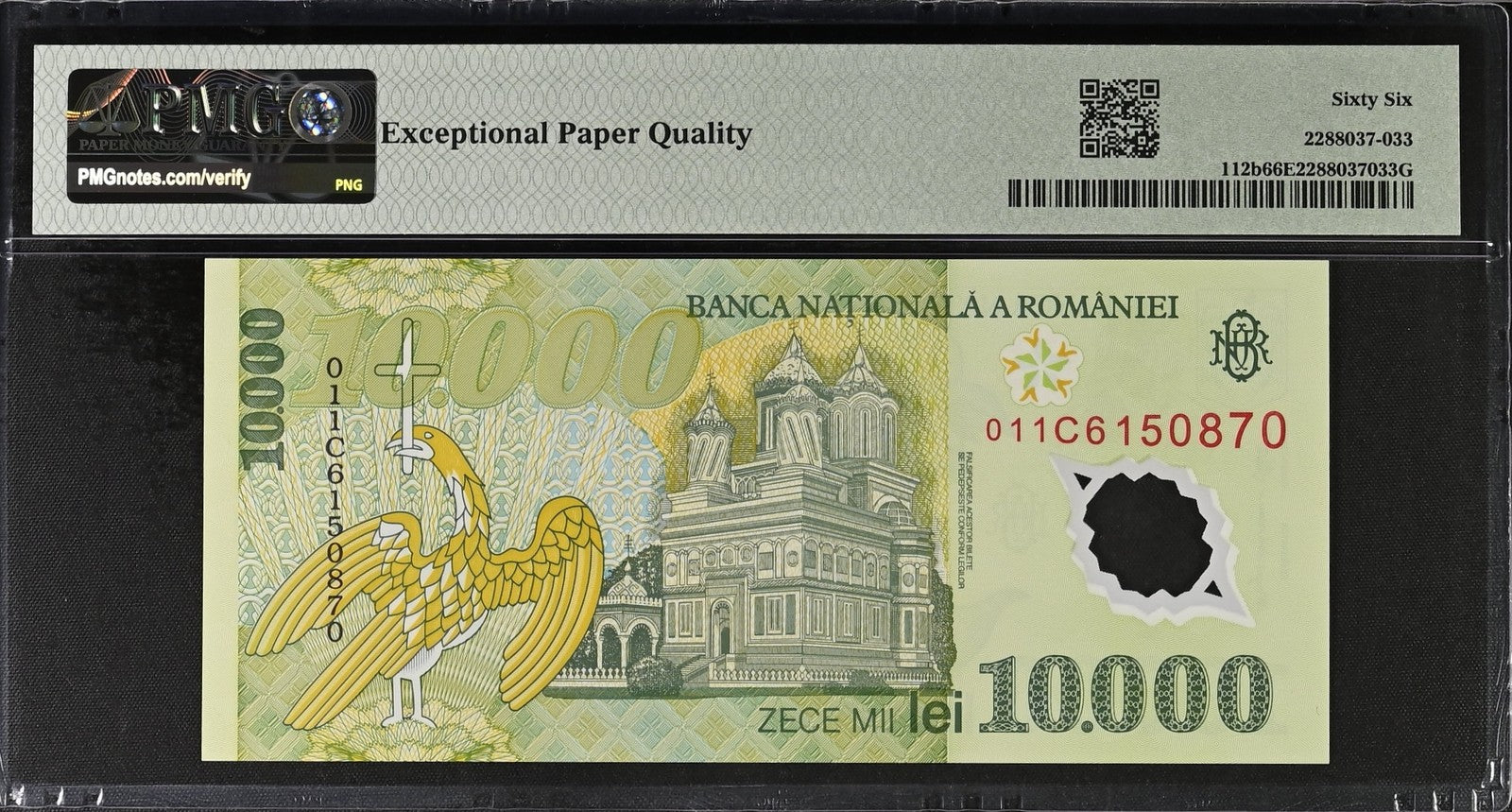 Romania Banca Nationala 10000 Lei 2001 P 112b Polymer UNC PMG 66 EPQ