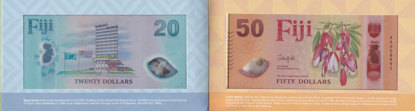 Fiji $5-100 2026 P New polymer Desing UNC AA Prefix Match LOW S/N W/Folder Set 5