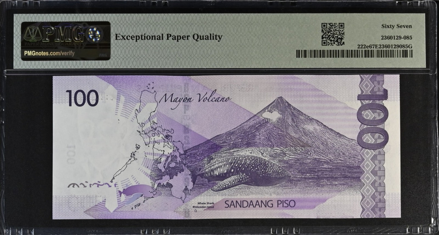Philippines 100 Piso 2019 P 222e UNC PMG 67 EPQ SOLID 2 - 222222 3rd TOP POP