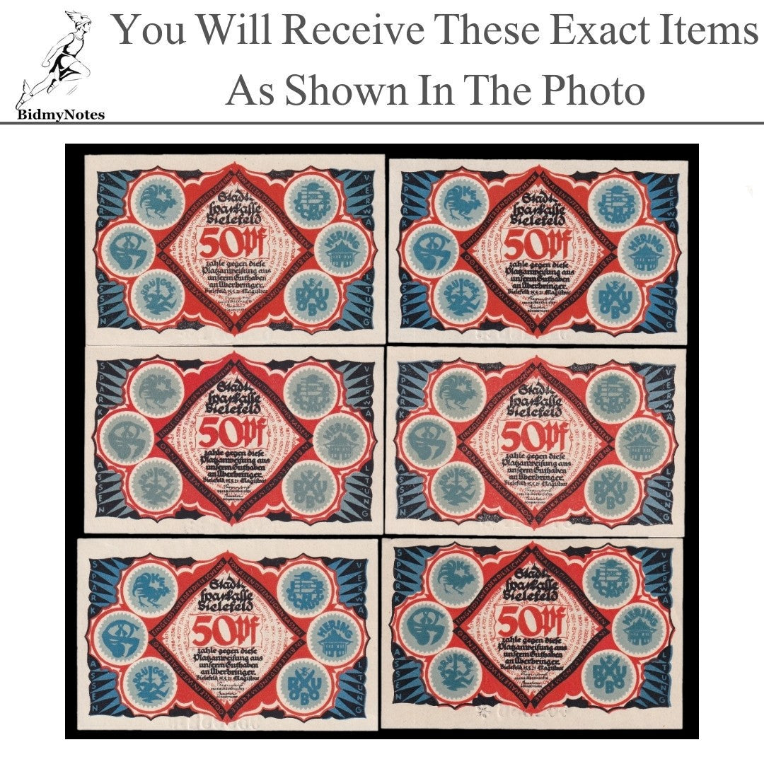 Germany Notgeld BIELEFELD 50 Pfennig 1921 Set 6 pcs
