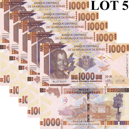 Guinea 1000 Francs 2018 P 48 UNC 1/20 Bundle Lot 5 pcs