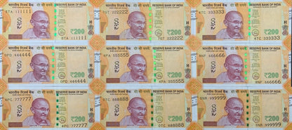 India 200 Rupees 2024 P 113 UNC Set 9 pcs SOLID 1-9 111111-999999