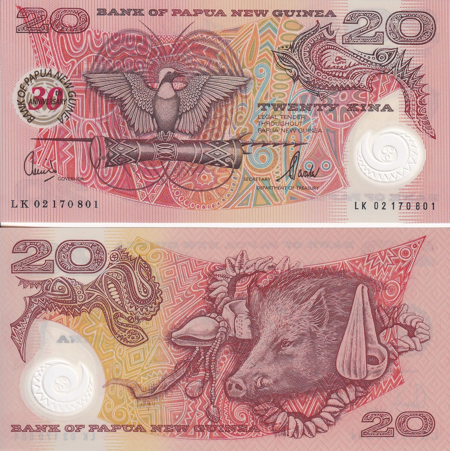 Papua New Guinea 20 Kina 2003 P 27 Polymer 30th. Commemorative UNC