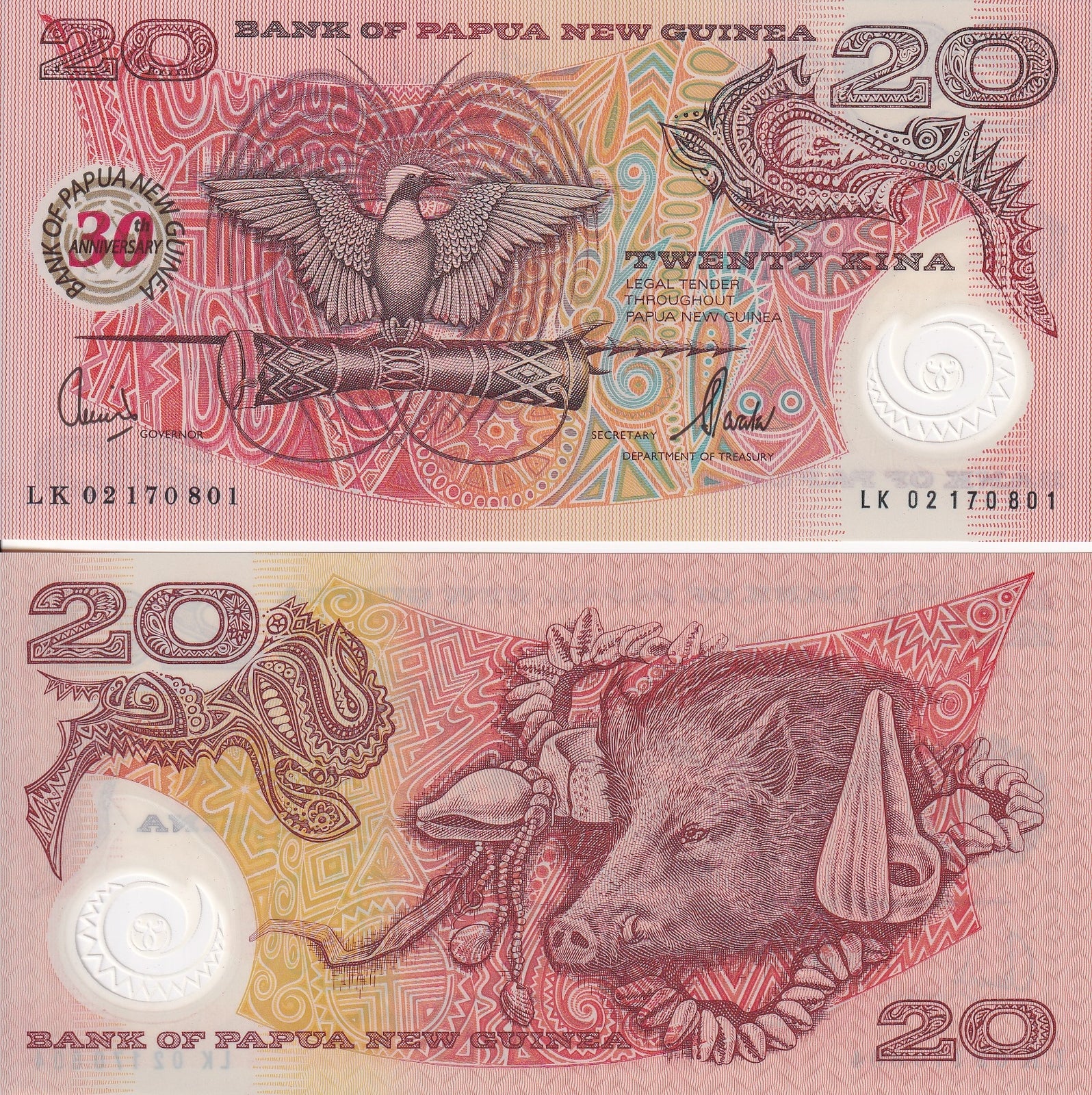 Papua New Guinea 20 Kina 2003 P 27 Polymer 30th. Commemorative UNC