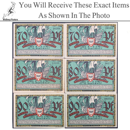 Germany Notgeld KIEL 70 80 90 Pfennig 1921 Set 6 pcs