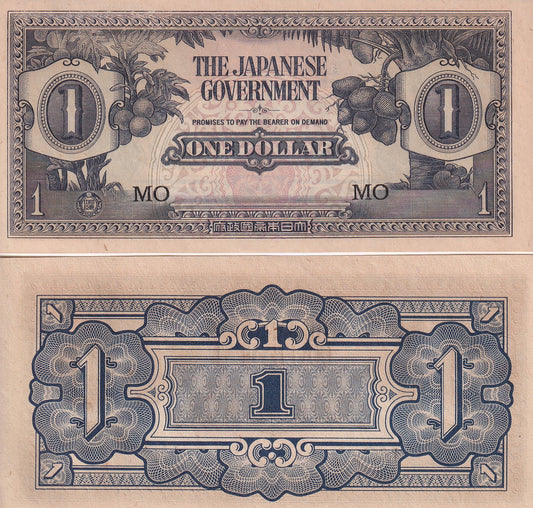 Malaya Japanese Occupation 1 Dollar ND 1942 P M5c WWII UNC