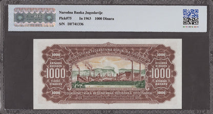 Yugoslavia 1000 Dinara 1963 P 75 UNC With Hard Case