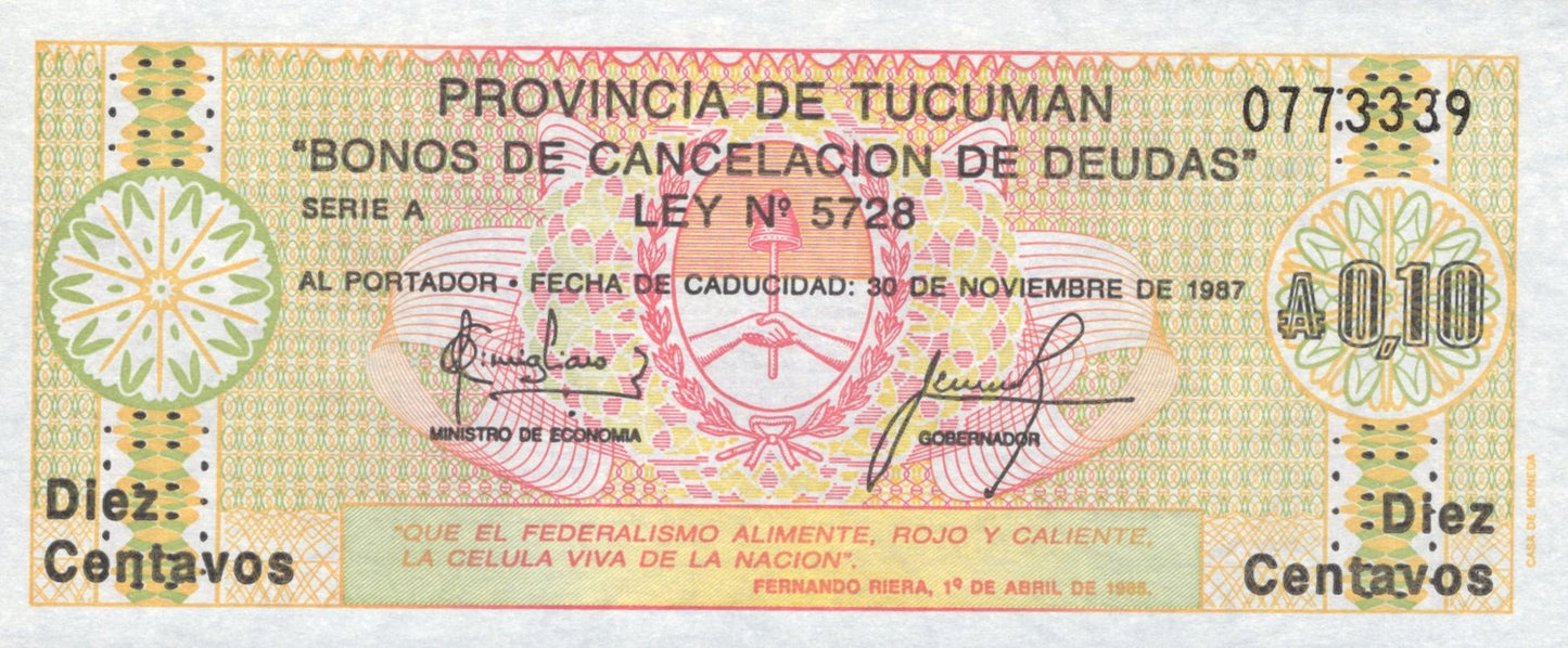 Argentina 10 Centavos 1987 P S701b UNC