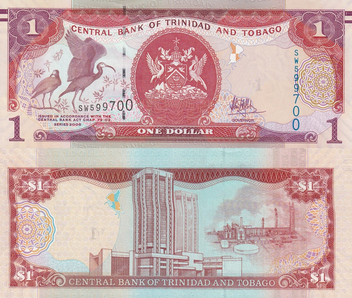 Trinidad&Tobago 1 Dollar 2006 P 46A UNC 1 Bundle Lot 100 pcs