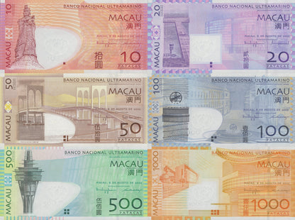Macau Macao 10 20-1000 Patacas 2005-2009 P 80a-84a UNC BNU Set 6 pcs AA Prefix