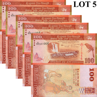 Sri Lanka 100 Rupees 2021 P 125 UNC 1/20 Bundle Lot 5 pcs
