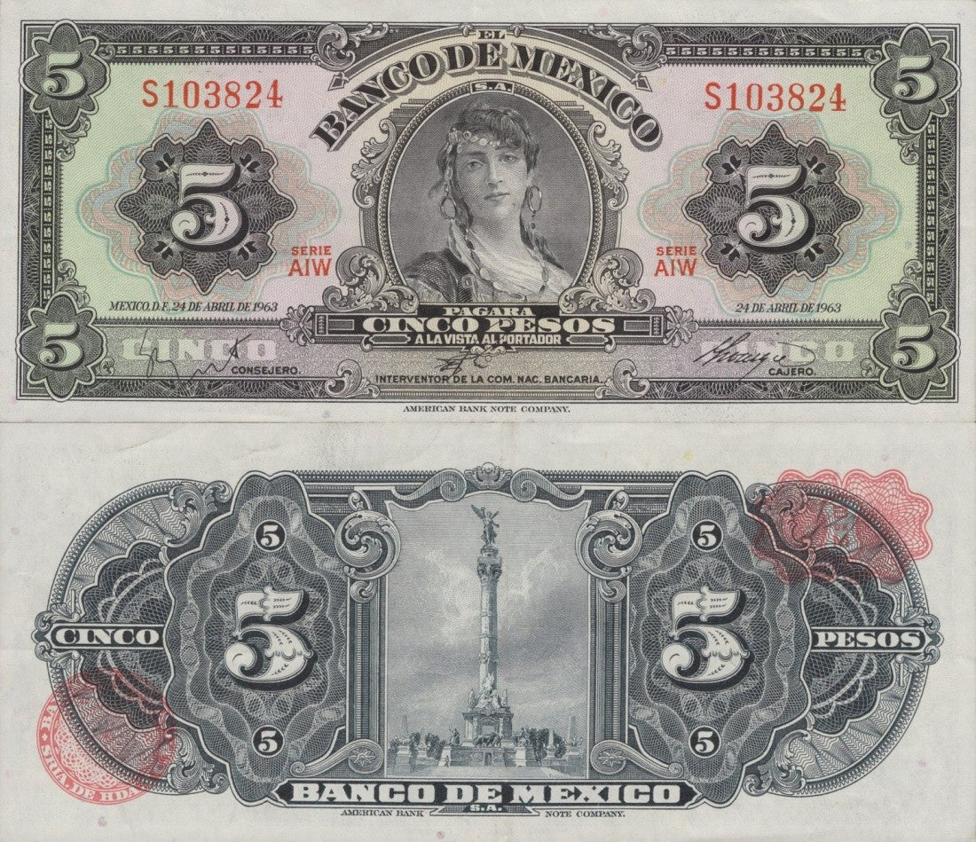 Mexico 5 Pesos 1963 P 60h SERIE AIW UNC
