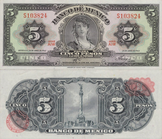 Mexico 5 Pesos 1963 P 60h SERIE AIW UNC