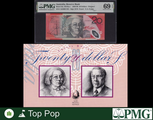Australia 20 Dollars 1994-96 Polymer COMM. P 53a UNC PMG 69 EPQ TOP POP