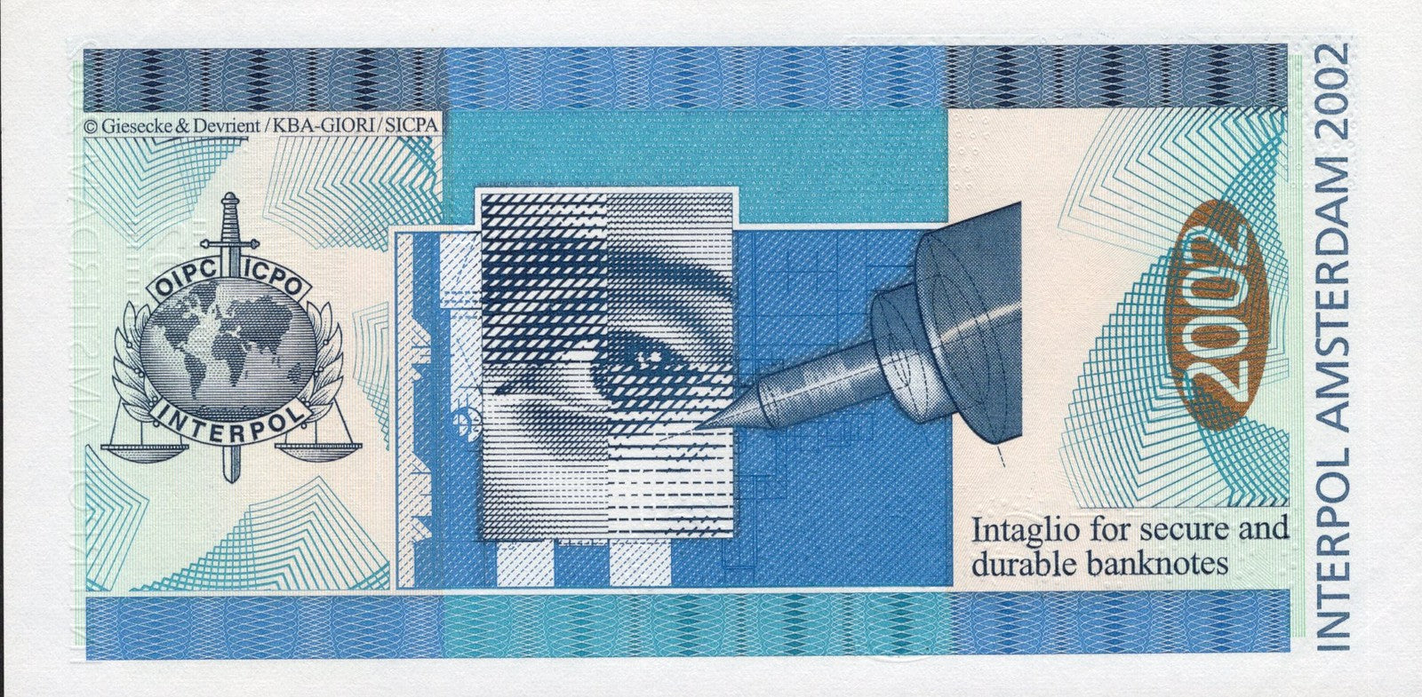 Switzerland 2002 Zero Test Note SICPA KBA Giori Interpol Amsterdam UNC
