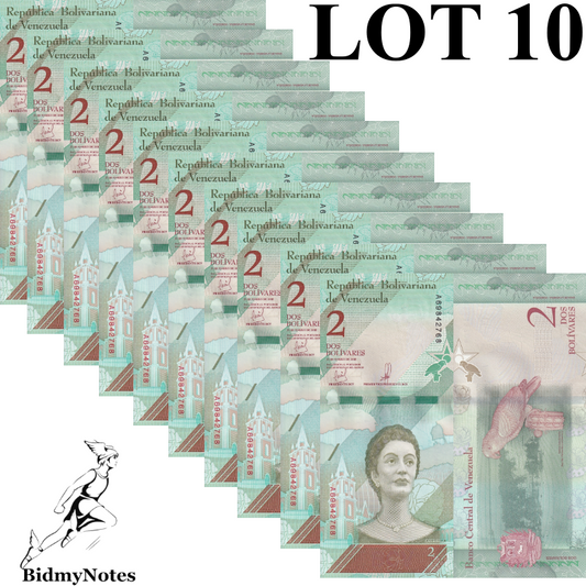 Venezuela 2 Bolivares 2018 P 101 UNC 1/10 Bundle LOT 10 pcs