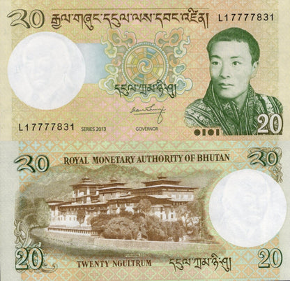 Bhutan 20 Ngultrum 2013 P 30b UNC 1/20 Bundle Lot 5 pcs