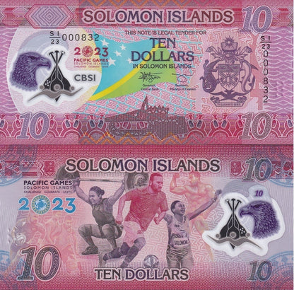 Solomon Islands 10 Dollars 2023 P 39 Polymer UNC COMM. LOW S/N 000XXX Lot 10 p