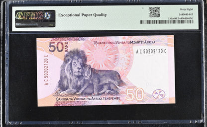 South Africa Reserve Bank 50 Rand ND (2023) P 150a UNC PMG 68 EPQ 2nd TOP POP