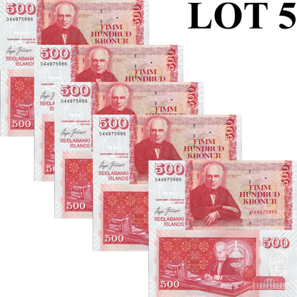 Iceland 500 Kronur 2019 P 58 UNC 1/20 Bundle Lot 5 pcs