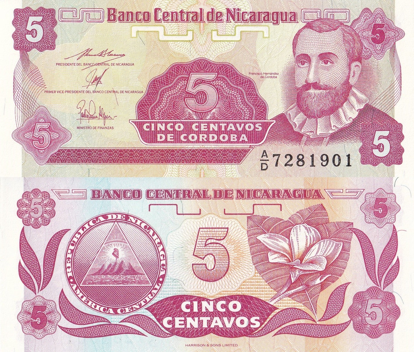 Nicaragua 5 Centavos ND 1991 P 168 UNC 1/20 Bundle Lot 5 pcs