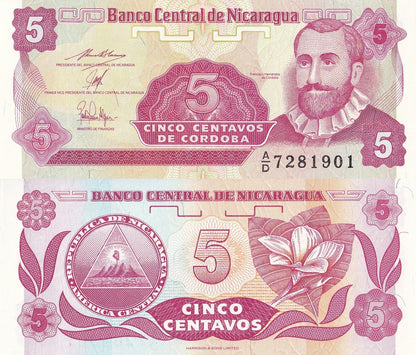 Nicaragua 5 Centavos ND 1991 P 168 UNC 1/20 Bundle Lot 5 pcs