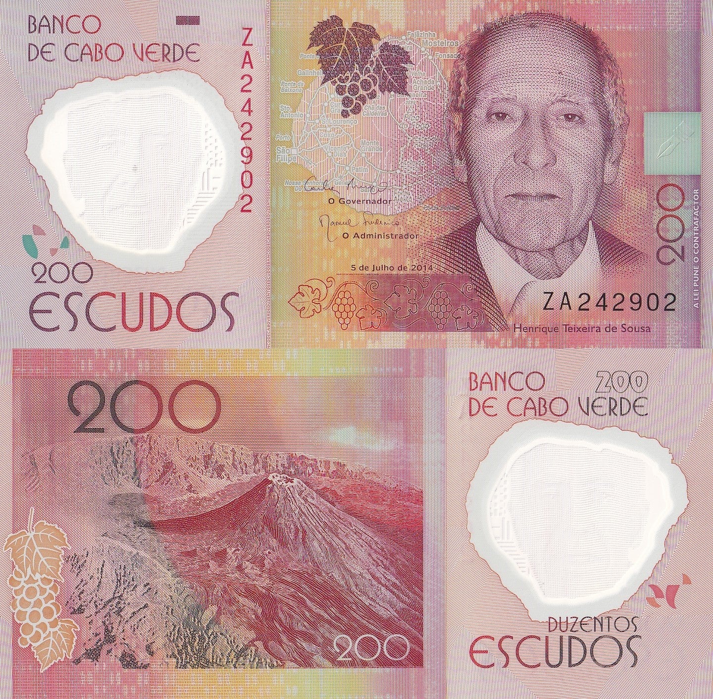Cape Verde Cabo Verde 200 Escudos 2014 P 71 Polymer UNC ZA Replacement