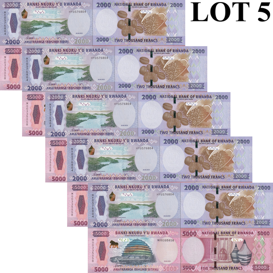 Rwanda 2000 5000 Francs Amafaranga 2024 P 44 45 New Design UNC Set 2 pcs Lot 5