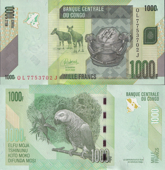 Congo Democratic Republic 1000 Francs 2022 P 101 UNC