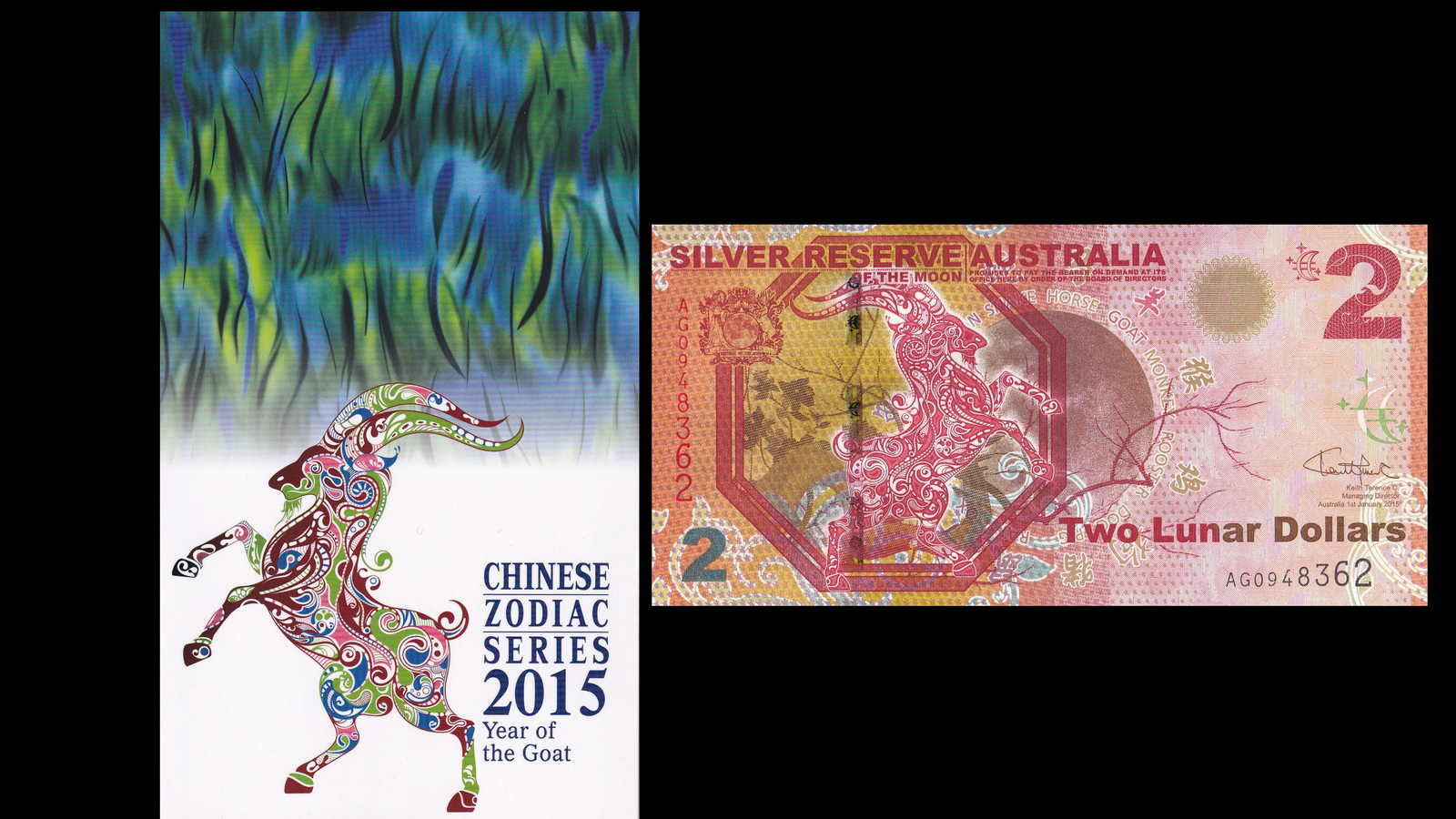 Australia 2 Lunar 2015 UNC Fancy Goat Silver Reserve of the Moon With Folder