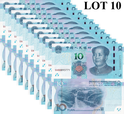 China 10 Yuan 2019 P 914 UNC 1/10 Bundle Lot 10 pcs
