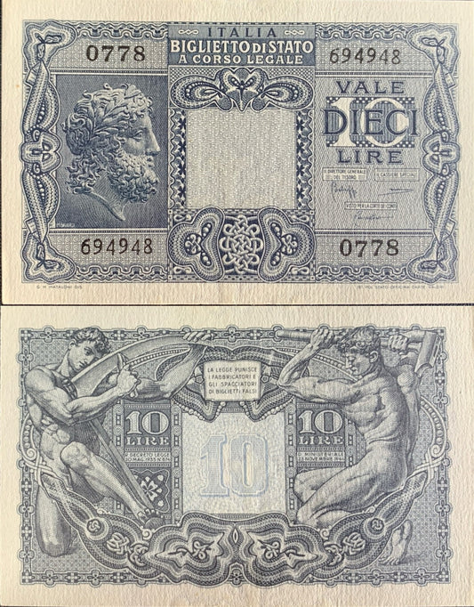 Italy Ministero del Tesoro 10 Lire 1944 P 32 UNC