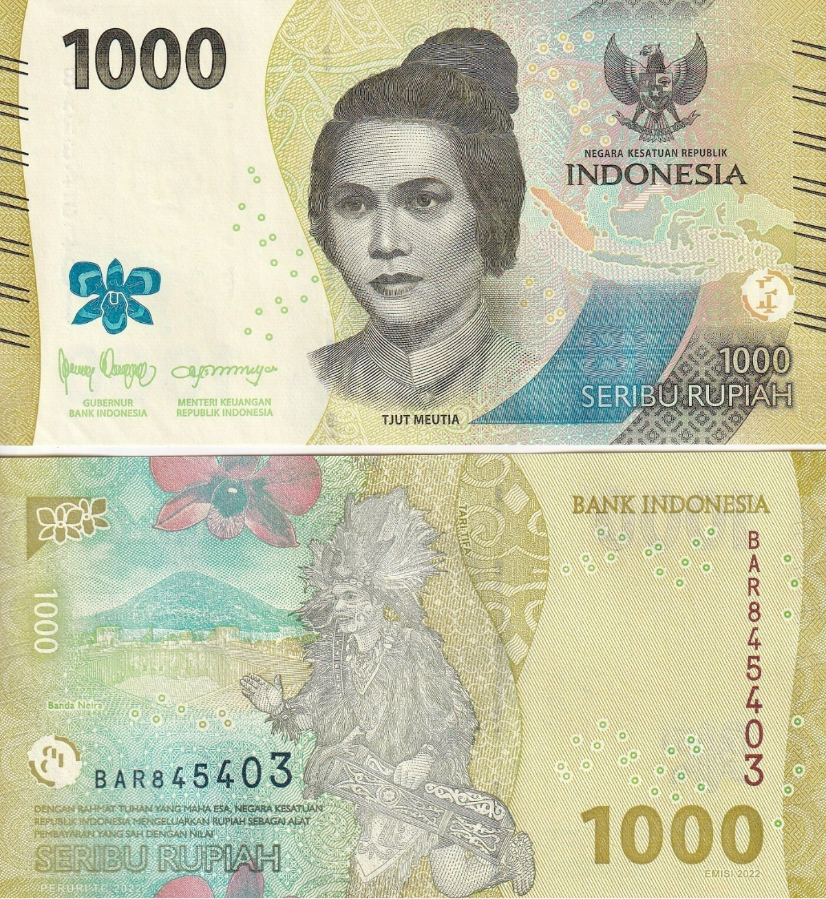 Indonesia 1000 Rupiah 2022 P 162  New design UNC 1/2 Bundle Lot 50 pcs