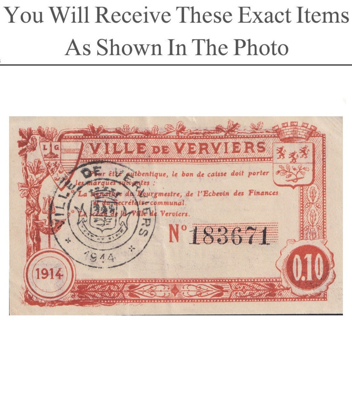Belgium Notgeld VERVIERS 10 Centimes 1914