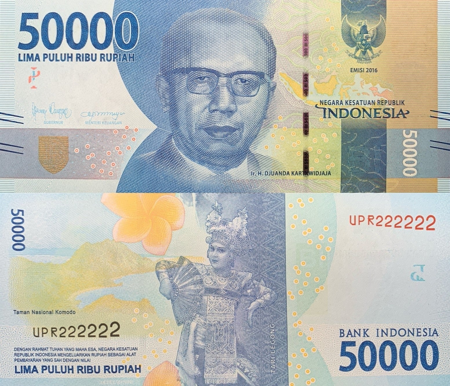 Indonesia 50000 Rupiah 2016/2020 P 159 UNC Fancy SOLID 2 - 222222