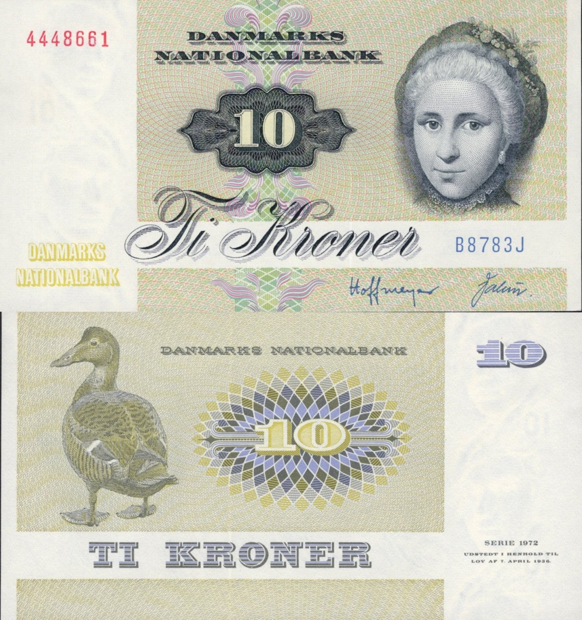 Denmark 10 Kroner 1972 P 48a UNC