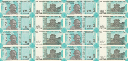 India 50 Rupees 2018 P 111e UNC Set 8 pcs Fancy LOW SERIAL NO. 000002-000009
