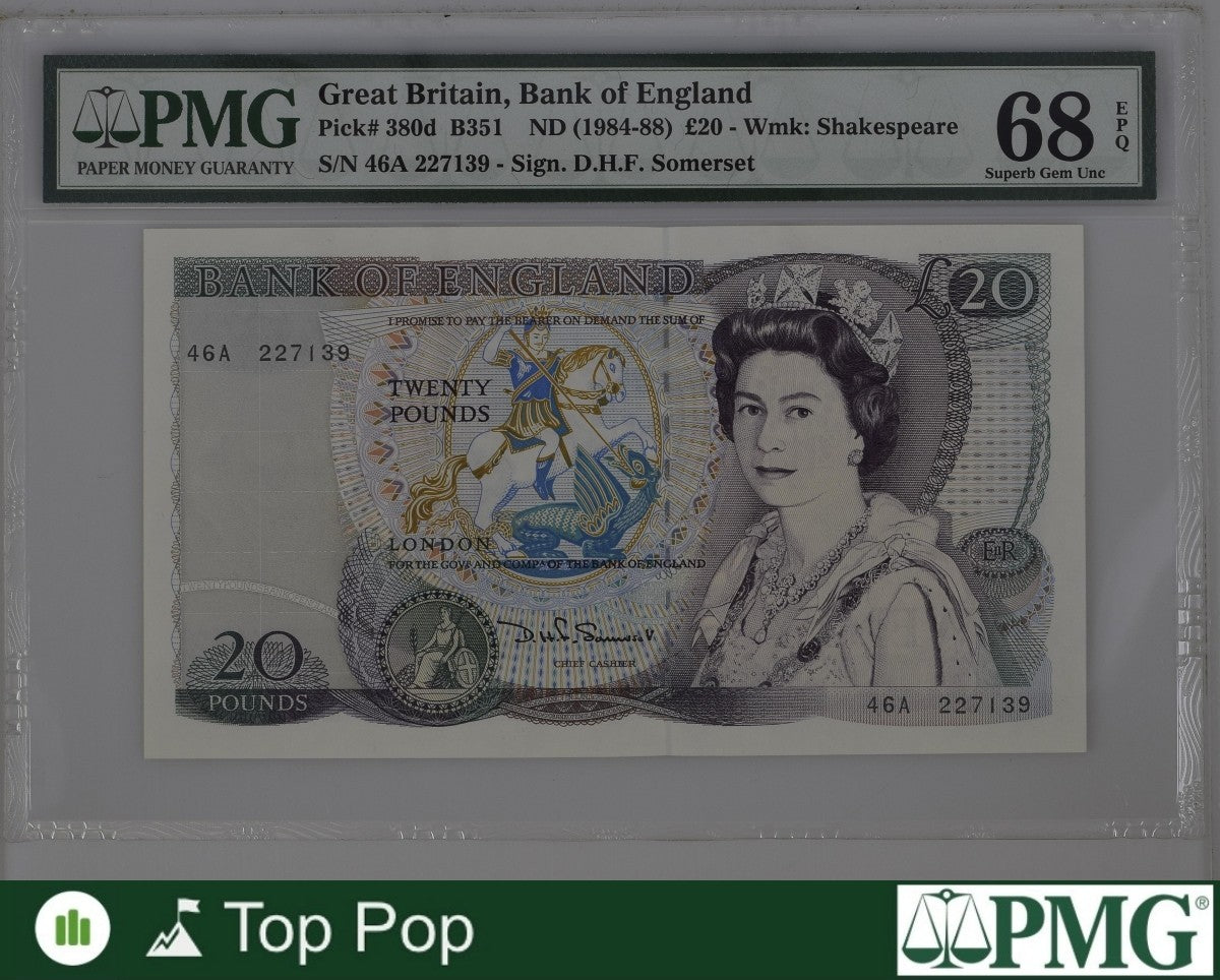 Great Britain 20 Pounds ND (1984-88) P 380d UNC PMG 68 EPQ TOP POP