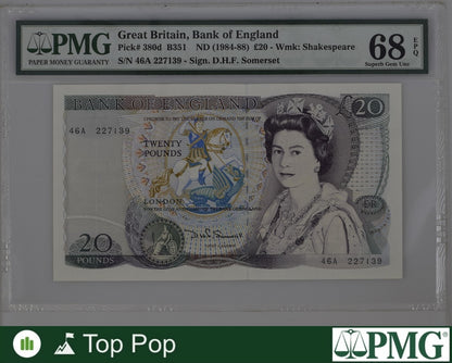 Great Britain 20 Pounds ND (1984-88) P 380d UNC PMG 68 EPQ TOP POP