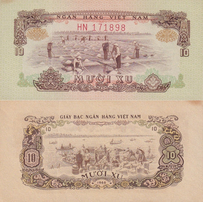 Viet Nam Vietnam South 10 Xu 1966 ND 1975 P 37a UNC FOXING
