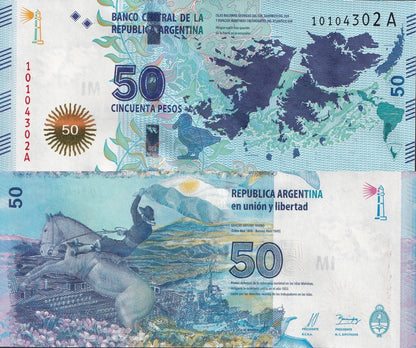 Argentina 50 Pesos ND(2015) P 362a COMM. UNC 1/10 Bundle Lot 10 pcs