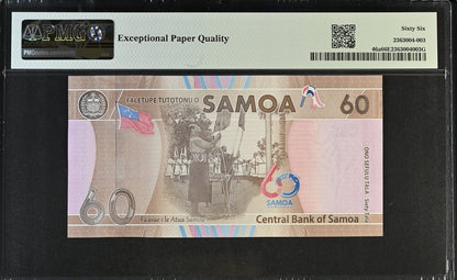 Samoa Commemorative 60 Tala ND (2023) P 46a UNC PMG 66 EPQ LOW S/N 0000026