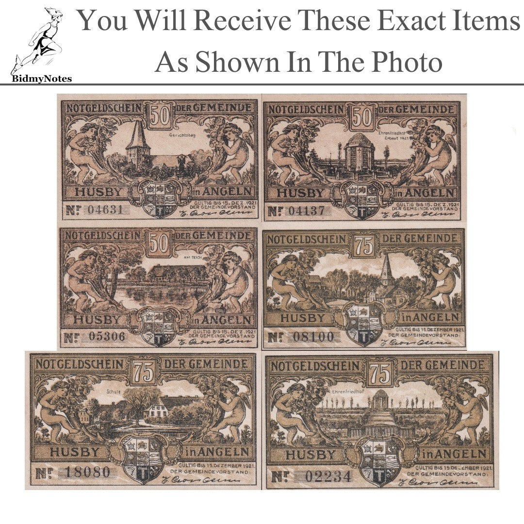 Germany Notgeld HUSBY 50 75 Pfennig 1921 Set 6 pcs